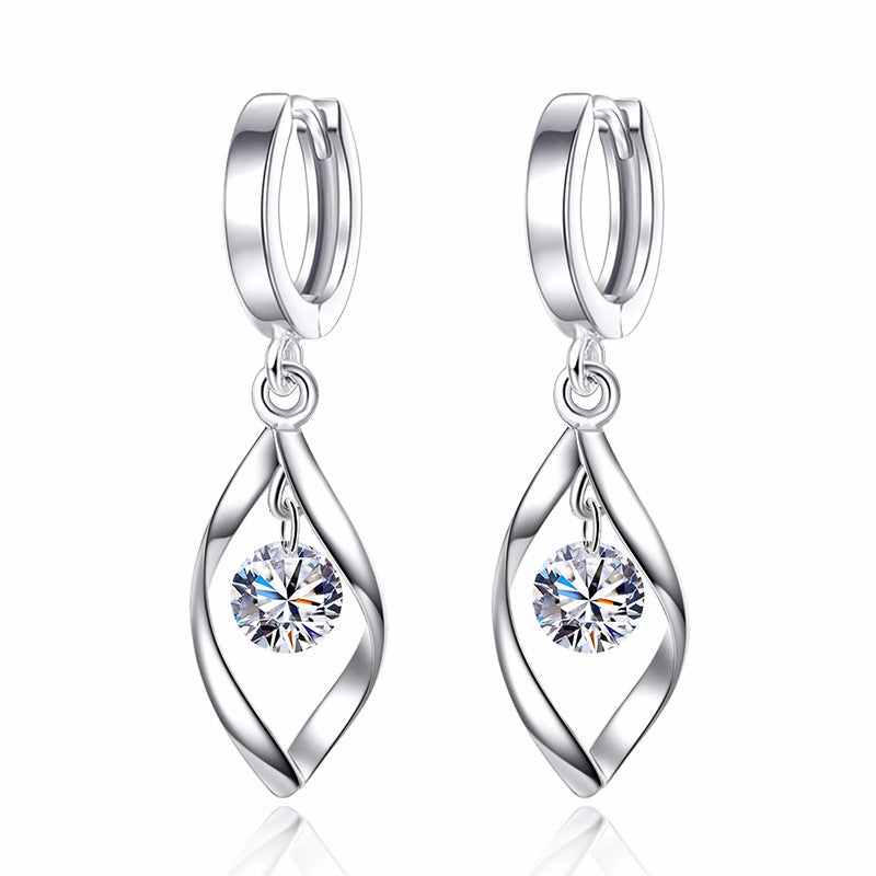 Zircon Silver Earrings with Rotating Pearl Drops