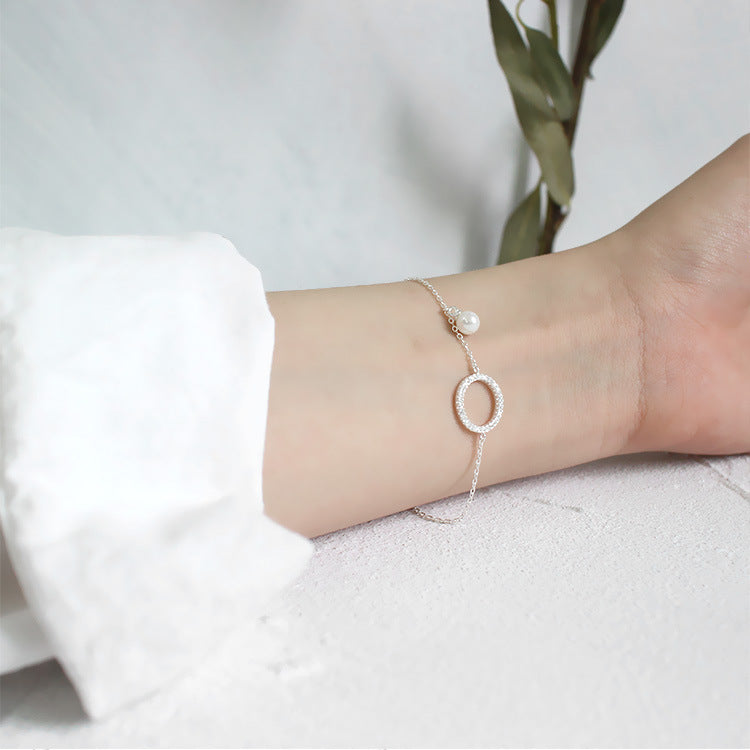 Korean Style S925 Silver Beaded Bracelet with Diamonds