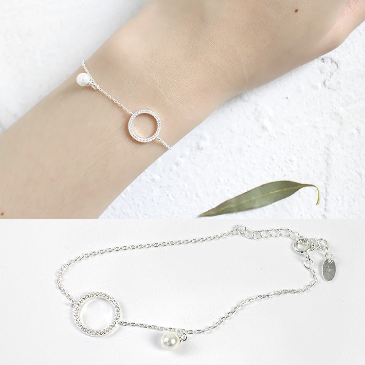 Korean Style S925 Silver Beaded Bracelet with Diamonds