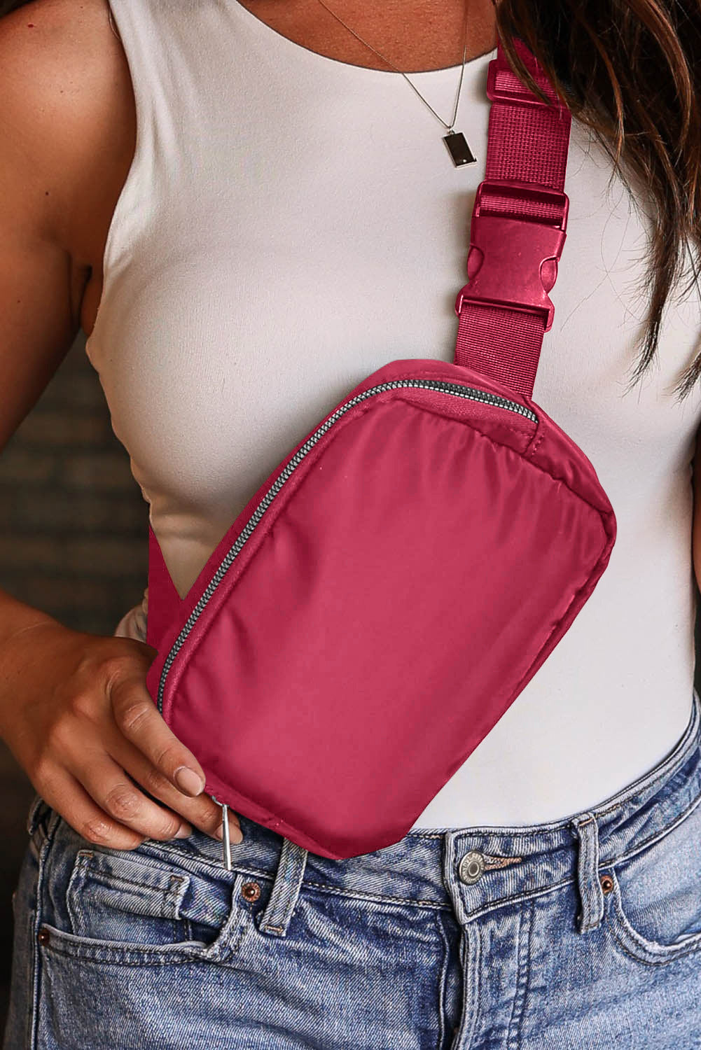 Red Waterproof Zipped Fanny Pack Crossbody Sling Bag